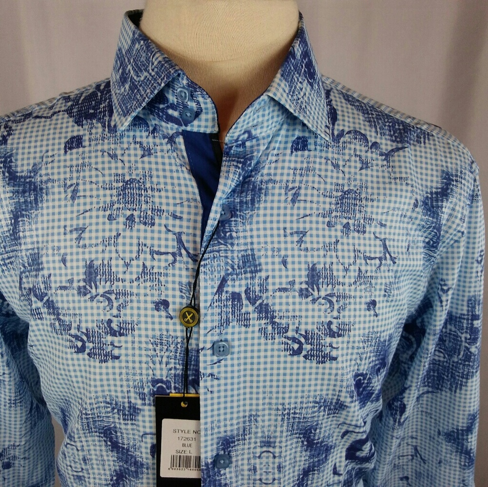 Bespoke Modern Fit Shirt Blue Checks & Designs L - Picture 4 of 5